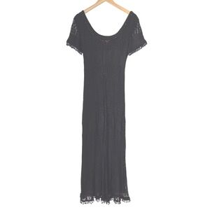 Superstition New York Black Lace Maxi Dress Beaded Fringe Sequin Vintage Goth